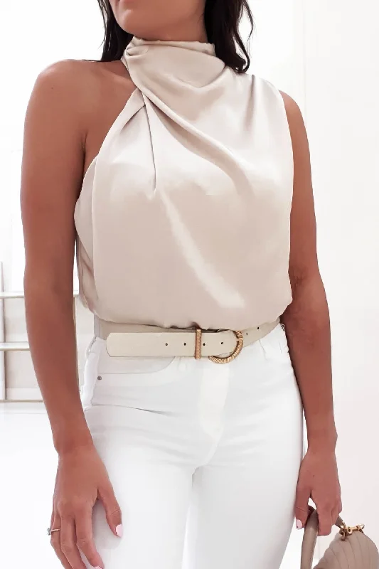 Layla Soft Satin Crop Top | Champagne