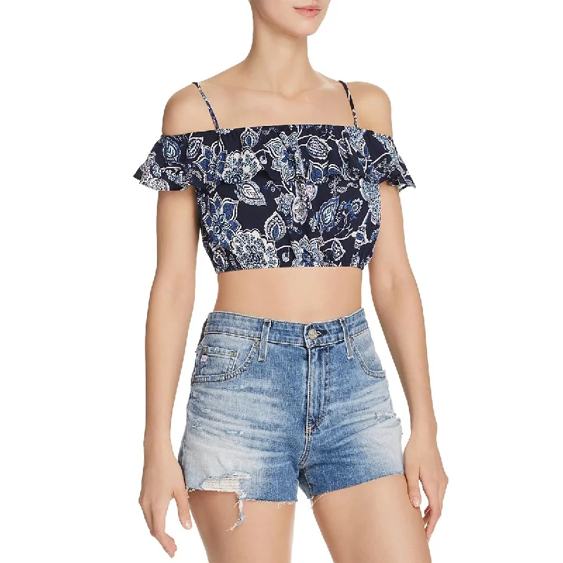 Aqua Womens Floral Paisley Cold Shoulder Crop Top