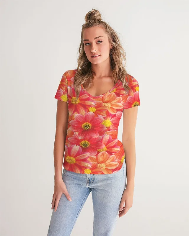 Beautiful blood orange flower design Women's All-Over Print V-Neck Tee