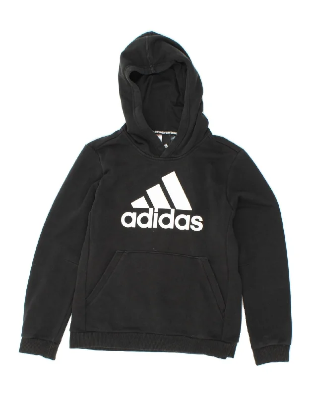 ADIDAS Boys Graphic Hoodie Jumper 11-12 Years  Black Cotton