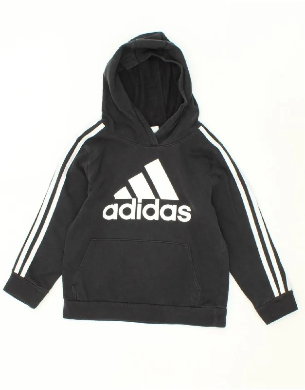 ADIDAS Boys Graphic Hoodie Jumper 6-7 Years Black Cotton