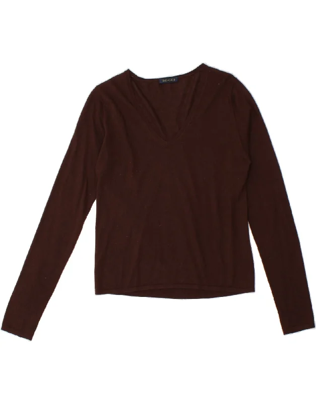 BOGGI Womens V-Neck Jumper Sweater UK 12 Medium Brown Cashmere