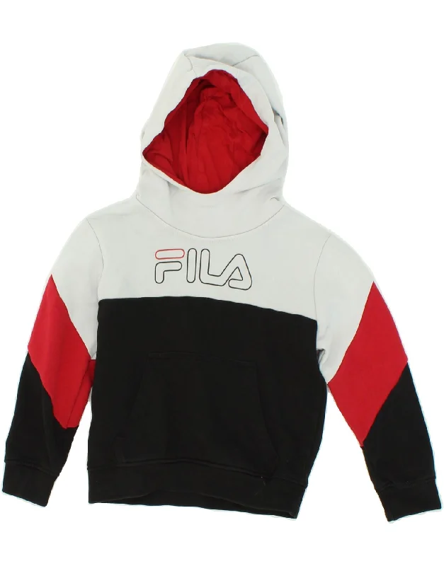 FILA Boys Graphic Hoodie Jumper 5-6 Years Multicoloured Colourblock Cotton