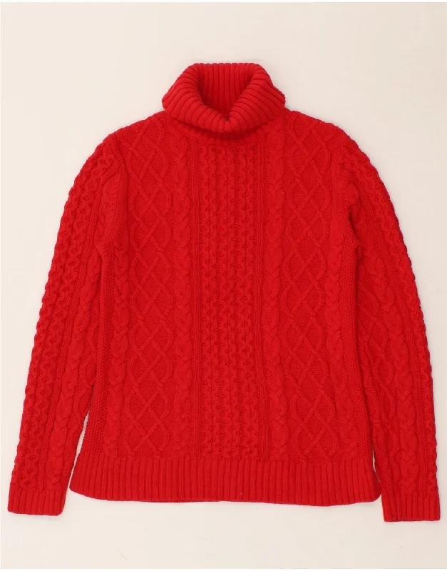 LANDS END Womens Roll Neck Jumper Sweater UK 10 Small Red Cotton