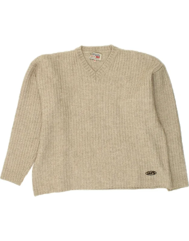 LEVI'S Womens Oversized V-Neck Jumper Sweater UK 18 XL Beige