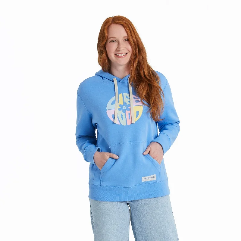 Life is Good Women's Daisy Circle Psychedelic Simply True Fleece Hoodie, Cornflower Blue