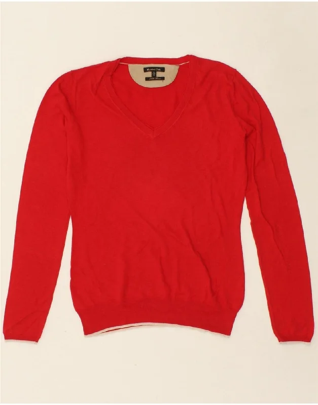 MASSIMO DUTTI Womens V-Neck Jumper Sweater UK 12 Medium Red Cotton