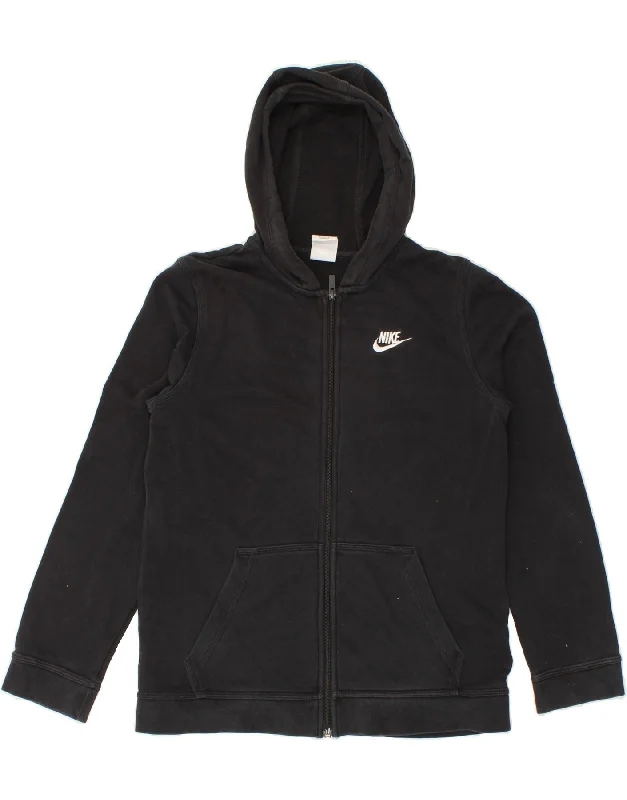 NIKE Boys Zip Hoodie Sweater 13-14 Years XL Black Cotton