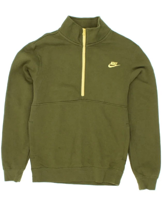 NIKE Mens Zip Neck Sweatshirt Jumper XS Khaki Cotton