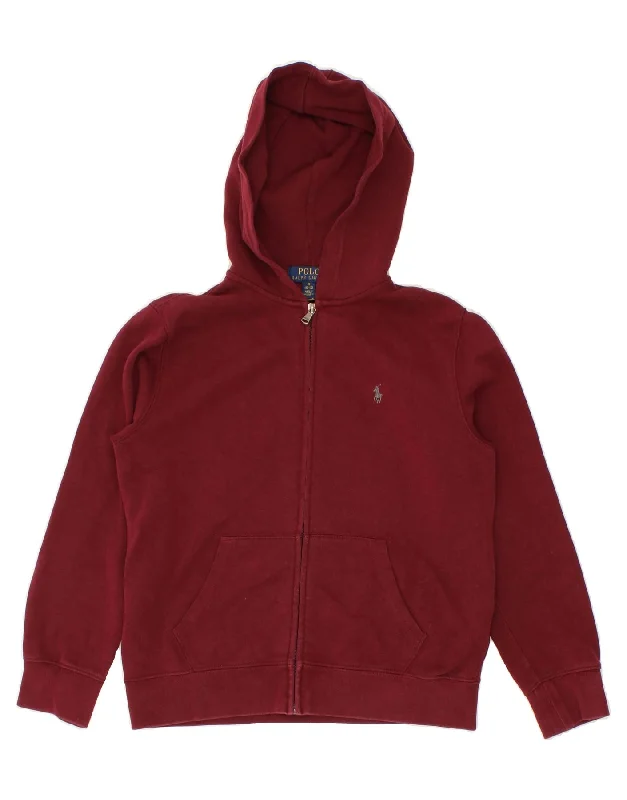 POLO RALPH LAUREN Boys Zip Hoodie Sweater 10-11 Years Medium Burgundy