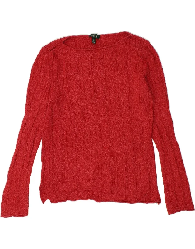 RALPH LAUREN Womens Boat Neck Jumper Sweater UK 18 XL Red Cotton