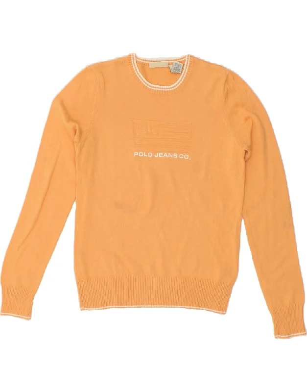 RALPH LAUREN Womens Graphic Crew Neck Jumper Sweater UK 12 Medium Orange