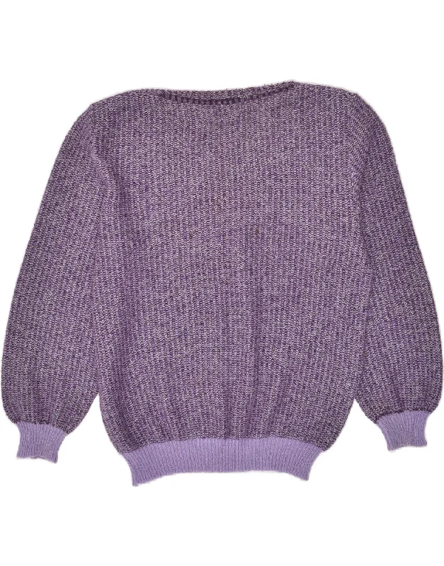 VINTAGE Womens Boat Neck Jumper Sweater UK 14 Medium Purple Flecked