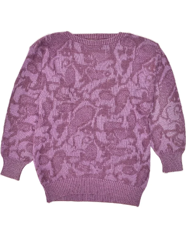 VINTAGE Womens Boat Neck Jumper Sweater UK 14 Medium Purple Wool