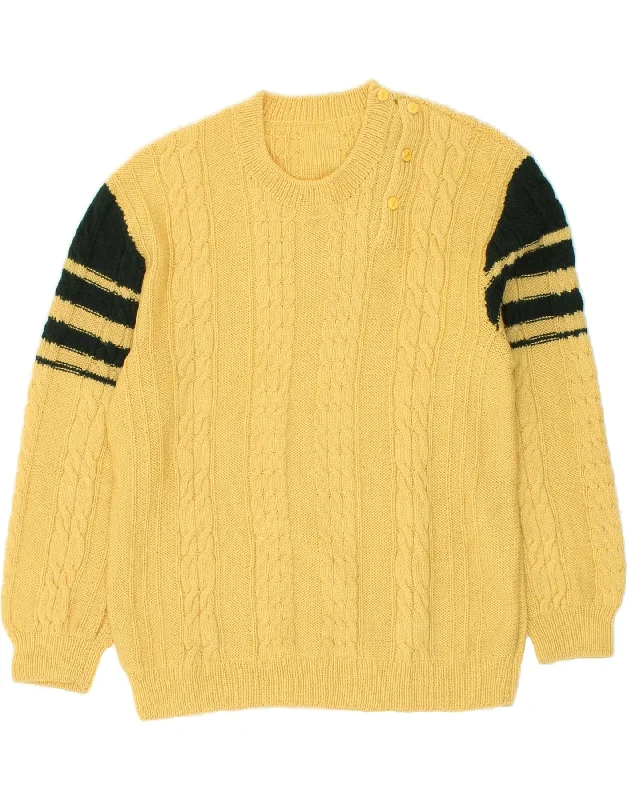 VINTAGE Womens Crew Neck Jumper Sweater UK 16 Large Yellow Colourblock