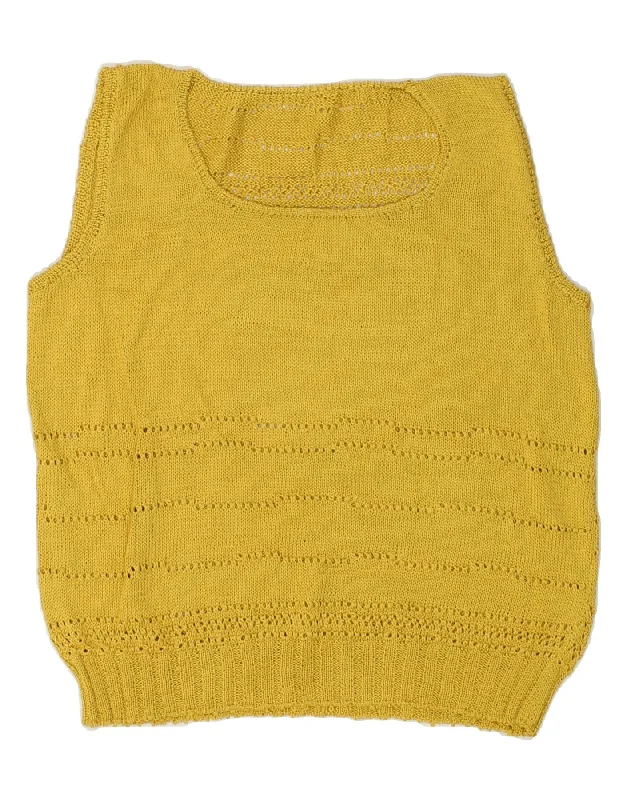 VINTAGE Womens Sleeveless Crew Neck Jumper Sweater UK 14 Medium Yellow