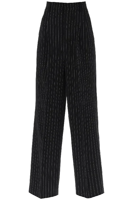 Wide-legged Pinstripe Trousers With  - Black