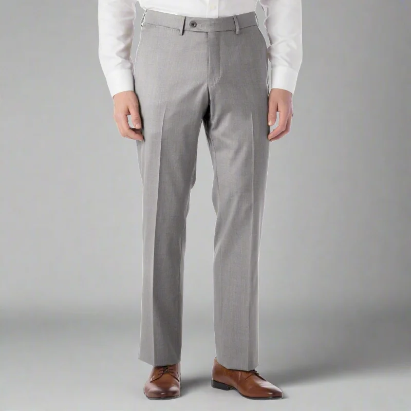 Super 130s Italian Luxury Ultimate Comfort Wool Tropical Flat Front Trouser in Light Grey by 6 East by Ballin